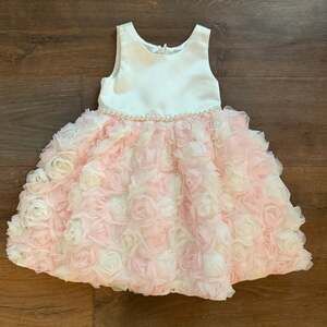 American Princess Sleeveless Pink & Ivory Tulle 3D Rosette & Pearl Dress Sz 2T